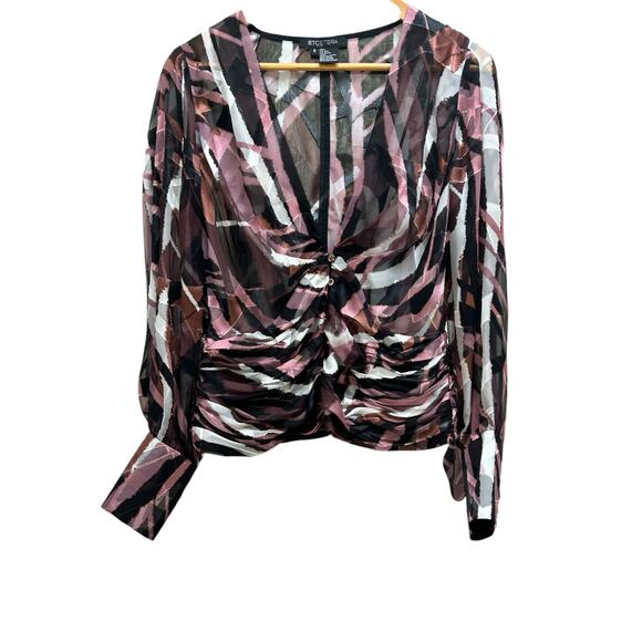 Etcetera‎ Medium Purple Silk Blend Sheer Blouse Low-Cut Dressy Top - Picture 1 of 9